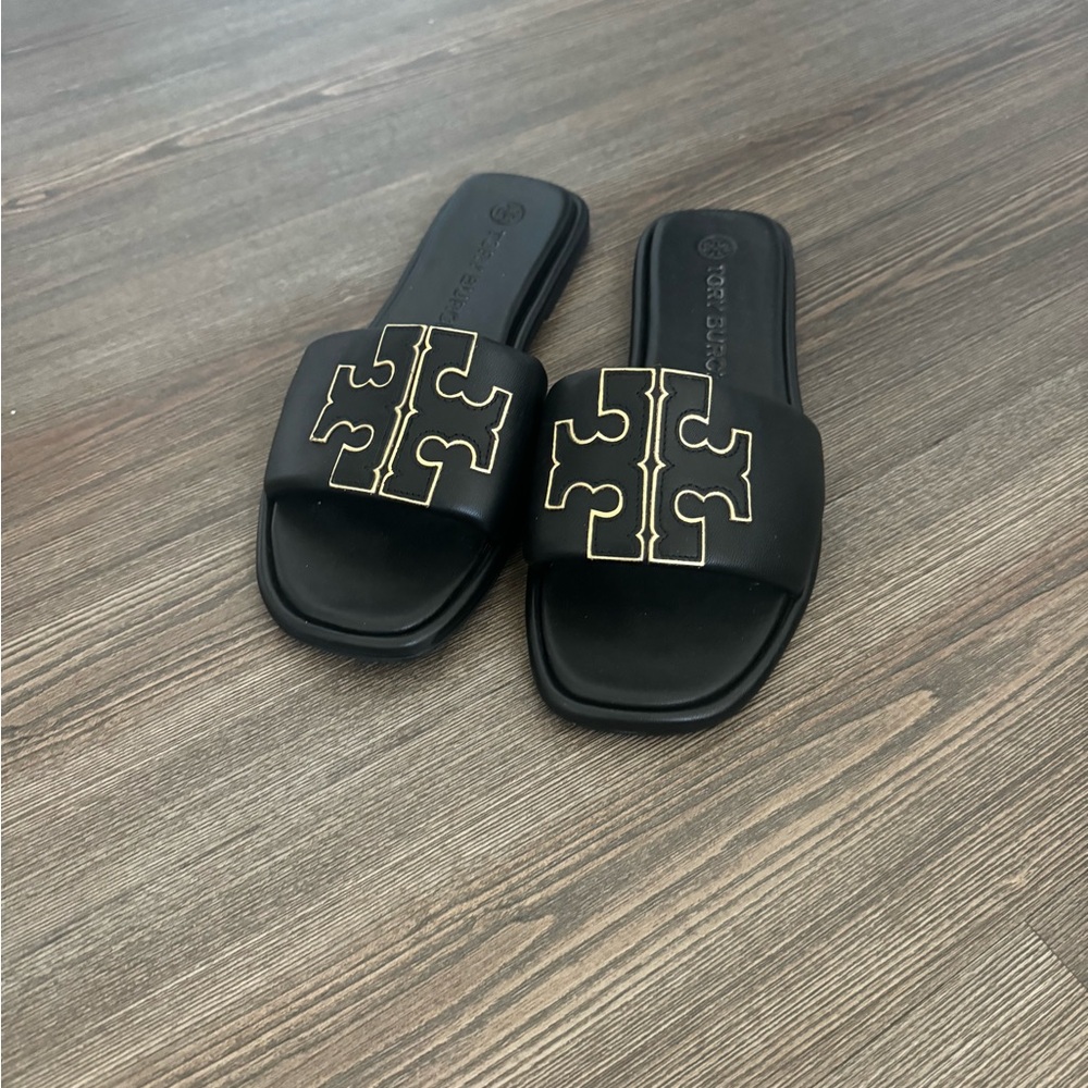 Tory Burch Double T Sport Sandal Slides - Black